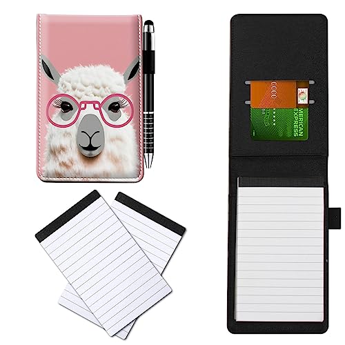 CGFGHHUY Kleine Notizbuchhülle aus PU-Leder, Metall-Kugelschreiber und 2 Stück, 7,6 x 12,7 cm, niedliches Alpaka-Muster, Notizbücher für Meetings, tägliche Aufzeichnungen, Notizen von CGFGHHUY