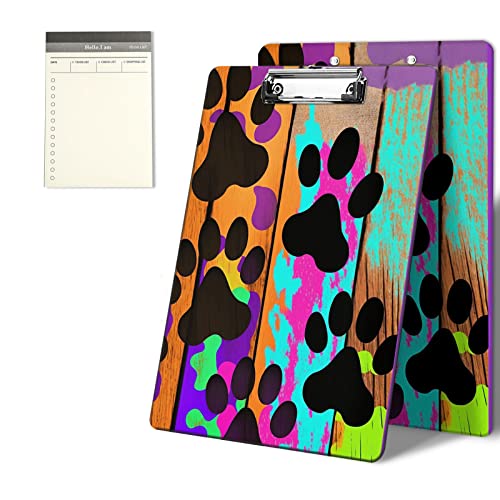 CGFGHHUY Klemmbretter mit niedlichem Hundepfotenabdruck auf Holzmuster, 22,9 x 31,8 cm, mit niedrigem Profil, Metallclip, Klemmbrett für Studenten, Klassenzimmer, Büro, Frauen und Männer, mit einem CGFGHHUY Klemmbretter mit niedlichem Hundepfotenabdruck auf Holzmuster, 22,9 x 31,8 cm, mit niedrigem Profil, Metallclip, Klemmbrett für Studenten, Klassenzimmer, Büro, Frauen und Männer, mit einem von CGFGHHUY