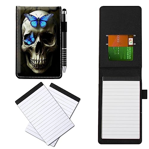 CGFGHHUY Notizblöcke aus PU-Leder, klein, mit Metall-Kugelschreiber und 2 Stück, 7,6 x 12,7 cm, Blöcke, Schmetterlinge, Totenkopf-Muster, Notizbücher für Meetings, tägliche Aufzeichnungen, Notizen CGFGHHUY Notizblöcke aus PU-Leder, klein, mit Metall-Kugelschreiber und 2 Stück, 7,6 x 12,7 cm, Blöcke, Schmetterlinge, Totenkopf-Muster, Notizbücher für Meetings, tägliche Aufzeichnungen, Notizen von CGFGHHUY