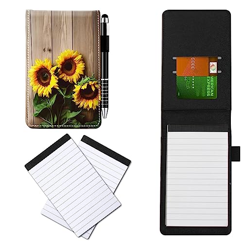CGFGHHUY Notizblöcke aus PU-Leder, klein, mit Metall-Kugelschreiber und 2 Stück, 7,6 x 12,7 cm, Notizblöcke, Holz mit gelbem Sonnenblumen-Muster, Notizbücher für Meetings, tägliche Aufzeichnungen CGFGHHUY Notizblöcke aus PU-Leder, klein, mit Metall-Kugelschreiber und 2 Stück, 7,6 x 12,7 cm, Notizblöcke, Holz mit gelbem Sonnenblumen-Muster, Notizbücher für Meetings, tägliche Aufzeichnungen von CGFGHHUY