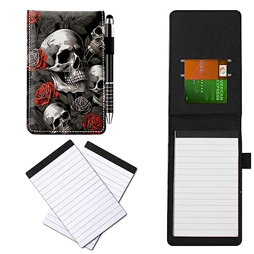 CGFGHHUY Notizblöcke aus PU-Leder, klein, mit Metall-Kugelschreiber und 2 Stück, 7,6 x 12,7 cm, rote Rosen, Totenkopf-Muster, Notizbücher für Meetings, tägliche Aufzeichnungen, Notizen CGFGHHUY Notizblöcke aus PU-Leder, klein, mit Metall-Kugelschreiber und 2 Stück, 7,6 x 12,7 cm, rote Rosen, Totenkopf-Muster, Notizbücher für Meetings, tägliche Aufzeichnungen, Notizen von CGFGHHUY