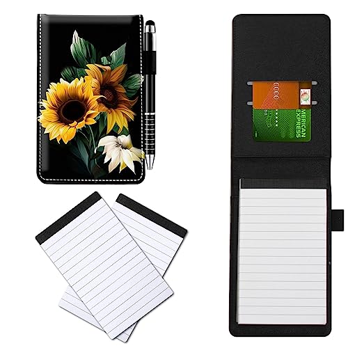 CGFGHHUY Notizblöcke aus PU-Leder, klein, mit Metall-Kugelschreiber und 2 Stück, 7,6 x 12,7 cm, schwarze Sonnenblumen-Muster, Notizbücher für Meetings, tägliche Aufzeichnungen, Notizen CGFGHHUY Notizblöcke aus PU-Leder, klein, mit Metall-Kugelschreiber und 2 Stück, 7,6 x 12,7 cm, schwarze Sonnenblumen-Muster, Notizbücher für Meetings, tägliche Aufzeichnungen, Notizen von CGFGHHUY