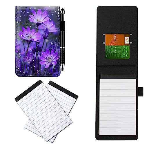 CGFGHHUY Notizblöcke aus PU-Leder, klein, mit Metall-Kugelschreiber und 2 Stück, 7,6 x 12,7 cm, violettes Blumenmuster, Notizbücher für Meetings, tägliche Aufzeichnungen, Notizen CGFGHHUY Notizblöcke aus PU-Leder, klein, mit Metall-Kugelschreiber und 2 Stück, 7,6 x 12,7 cm, violettes Blumenmuster, Notizbücher für Meetings, tägliche Aufzeichnungen, Notizen von CGFGHHUY