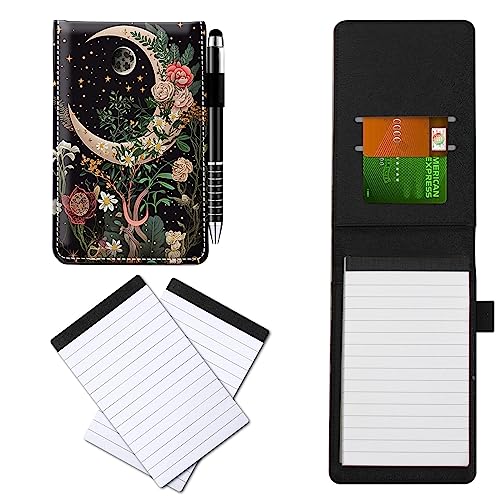 CGFGHHUY Notizbuch aus PU-Leder, klein, mit Metall-Kugelschreiber und 2 Notizblöcken, 7,6 x 12,7 cm, Mond, Blumenmuster, Notizbücher für Meetings, tägliche Aufzeichnungen, Notizen CGFGHHUY Notizbuch aus PU-Leder, klein, mit Metall-Kugelschreiber und 2 Notizblöcken, 7,6 x 12,7 cm, Mond, Blumenmuster, Notizbücher für Meetings, tägliche Aufzeichnungen, Notizen von CGFGHHUY