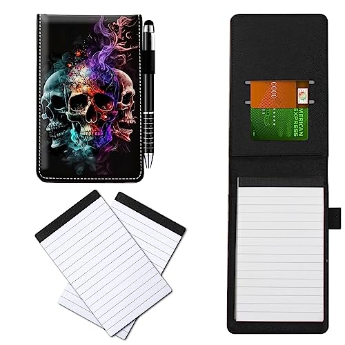 CGFGHHUY Notizbuch aus PU-Leder, klein, mit Metall-Kugelschreiber und 2 Notizblöcken, 7,6 x 12,7 cm, Motiv: Feuereis, Totenkopf-Muster, Notizbücher für Meetings, tägliche Aufzeichnungen, Notizen CGFGHHUY Notizbuch aus PU-Leder, klein, mit Metall-Kugelschreiber und 2 Notizblöcken, 7,6 x 12,7 cm, Motiv: Feuereis, Totenkopf-Muster, Notizbücher für Meetings, tägliche Aufzeichnungen, Notizen von CGFGHHUY