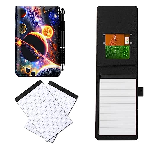 CGFGHHUY Notizbuch aus PU-Leder, klein, mit Metall-Kugelschreiber und 2 Notizblöcken, 7,6 x 12,7 cm, Planetenmuster, Notizbücher für Meetings, tägliche Aufzeichnungen, Notizen CGFGHHUY Notizbuch aus PU-Leder, klein, mit Metall-Kugelschreiber und 2 Notizblöcken, 7,6 x 12,7 cm, Planetenmuster, Notizbücher für Meetings, tägliche Aufzeichnungen, Notizen von CGFGHHUY