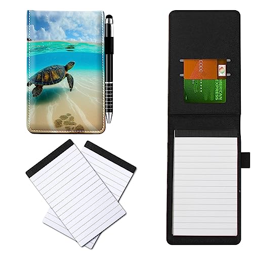 CGFGHHUY Notizbuch aus PU-Leder, klein, mit Metall-Kugelschreiber und 2 Notizblöcken, 7,6 x 12,7 cm, Schildkröte im Meer, für Meetings, tägliche Aufzeichnungen, Notizen CGFGHHUY Notizbuch aus PU-Leder, klein, mit Metall-Kugelschreiber und 2 Notizblöcken, 7,6 x 12,7 cm, Schildkröte im Meer, für Meetings, tägliche Aufzeichnungen, Notizen von CGFGHHUY