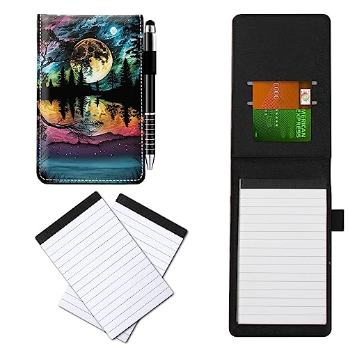 CGFGHHUY Notizbuch aus PU-Leder, klein, mit Metall-Kugelschreiber und 2 Notizblöcken, 7,6 x 12,7 cm, Waldmond-Muster, Notizbücher für Meetings, tägliche Aufzeichnungen, Notizen CGFGHHUY Notizbuch aus PU-Leder, klein, mit Metall-Kugelschreiber und 2 Notizblöcken, 7,6 x 12,7 cm, Waldmond-Muster, Notizbücher für Meetings, tägliche Aufzeichnungen, Notizen von CGFGHHUY