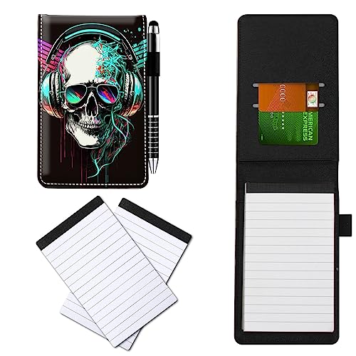 CGFGHHUY Notizbuch aus PU-Leder, klein, mit Metall-Kugelschreiber und 2 Notizblöcken, 7,6 x 12,7 cm, mit Totenkopf-Muster, Notizbücher für Meetings, tägliche Aufzeichnungen, Notizen CGFGHHUY Notizbuch aus PU-Leder, klein, mit Metall-Kugelschreiber und 2 Notizblöcken, 7,6 x 12,7 cm, mit Totenkopf-Muster, Notizbücher für Meetings, tägliche Aufzeichnungen, Notizen von CGFGHHUY