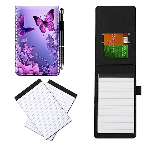 CGFGHHUY Notizbuch aus PU-Leder, klein, mit Metall-Kugelschreiber und 2 Stück, 7,6 x 12,7 cm, Notizblöcke, Nachfüllpackungen, rosa Blumen, violette Schmetterlinge, Notizbücher für Meetings, tägliche CGFGHHUY Notizbuch aus PU-Leder, klein, mit Metall-Kugelschreiber und 2 Stück, 7,6 x 12,7 cm, Notizblöcke, Nachfüllpackungen, rosa Blumen, violette Schmetterlinge, Notizbücher für Meetings, tägliche von CGFGHHUY