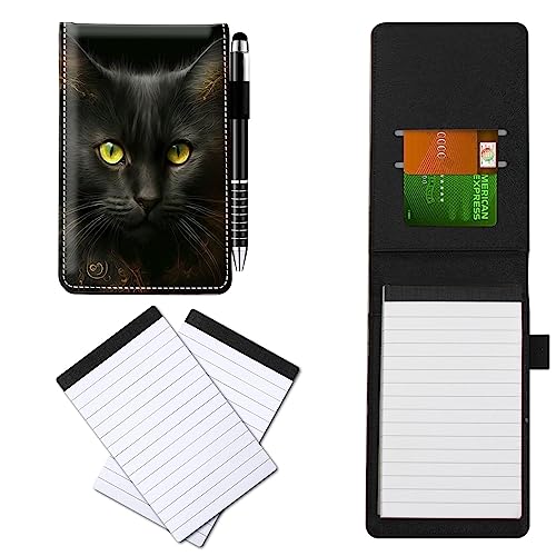 CGFGHHUY Notizbuch aus PU-Leder, klein, mit Metall-Kugelschreiber und 2 Stück, 7,6 x 12,7 cm, schwarze Katze, Notizbücher für Meetings, tägliche Aufzeichnungen, Notizen CGFGHHUY Notizbuch aus PU-Leder, klein, mit Metall-Kugelschreiber und 2 Stück, 7,6 x 12,7 cm, schwarze Katze, Notizbücher für Meetings, tägliche Aufzeichnungen, Notizen von CGFGHHUY