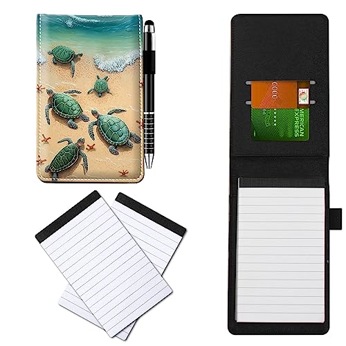 CGFGHHUY Notizbuchhülle aus PU-Leder, klein, Metall-Kugelschreiber und 2 Stück, 7,6 x 12,7 cm, Notizblöcke, Nachfüllpackungen, Baby-Schildkrötenmuster, Notizbücher für Meetings, tägliche von CGFGHHUY