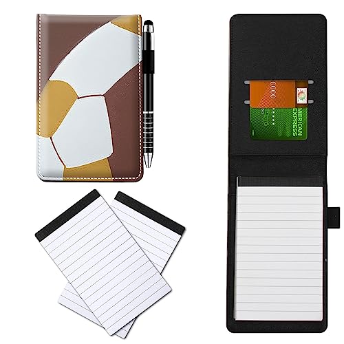 CGFGHHUY Notizbuchhülle aus PU-Leder, klein, Metall-Kugelschreiber und 2 Stück, 7,6 x 12,7 cm, Notizblöcke, Nachfüllpackungen, Fußball-Muster, Notizbücher für Meetings, tägliche Aufzeichnungen von CGFGHHUY