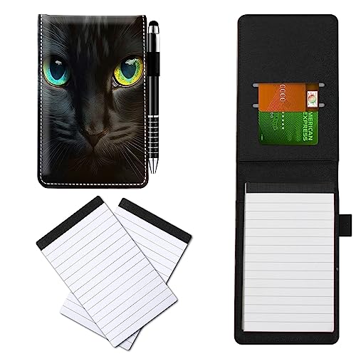 CGFGHHUY Notizbuchhülle aus PU-Leder, klein, Metall-Kugelschreiber und 2 Stück, 7,6 x 12,7 cm, niedliche Katze, schwarzes Muster, Notizbücher für Meetings, tägliche Aufzeichnungen, Notizen CGFGHHUY Notizbuchhülle aus PU-Leder, klein, Metall-Kugelschreiber und 2 Stück, 7,6 x 12,7 cm, niedliche Katze, schwarzes Muster, Notizbücher für Meetings, tägliche Aufzeichnungen, Notizen von CGFGHHUY