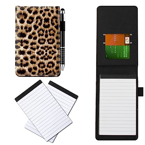 CGFGHHUY Notizbuchhülle aus PU-Leder, klein, Metall-Kugelschreiber und 2 Stück, 7,6 x 12,7 cm, niedliches Leopardenmuster, Notizbücher für Meetings, tägliche Aufzeichnungen, Notizen von CGFGHHUY