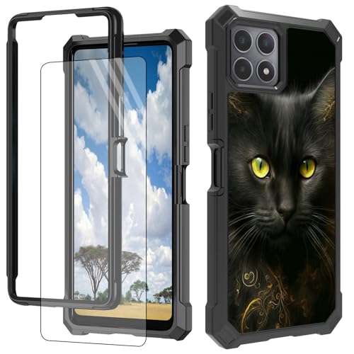 CGFGHHUY Schutzhülle für Celero 5G Plus für Celero 5G Plus, mit Displayschutzfolie, hartes PC + weiches TPU, stoßfeste Schutzhülle für Celero 5G Plus 17,8 cm (7 Zoll) 2023 – Schwarze Katze von CGFGHHUY