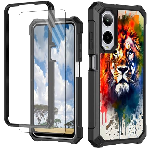 CGFGHHUY Schutzhülle für Cricket Icon 6 (SL 219C) für ATT Verge Case (SL219A) mit Displayschutzfolie, hartes PC + weiche TPU-stoßfeste Schutzhülle, Aquarell, niedlicher Löwe von CGFGHHUY