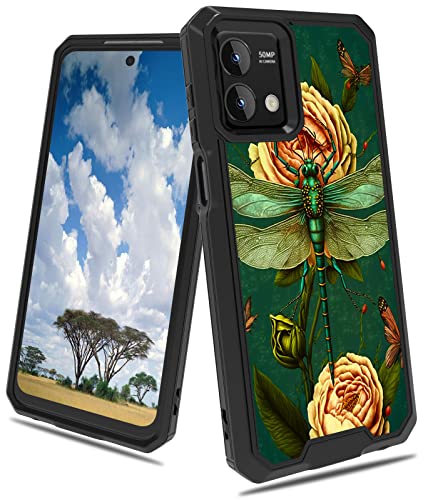 CGFGHHUY Schutzhülle für Motorola Moto G Stylus 5G 2023, 16,5 cm (6,5 Zoll), Hybrid-Hybrid-Hülle, doppellagig, harter Polycarbonat, weiches TPU, stoßfest, Rosen- und Libelle von CGFGHHUY