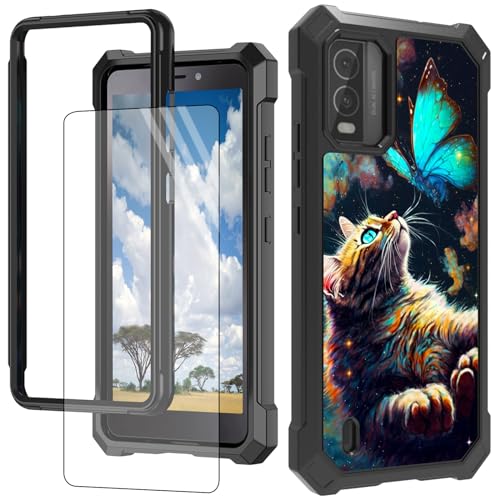 CGFGHHUY Schutzhülle für Nokia C210 mit Displayschutzfolie, Hart-PC + weiches TPU, stoßfeste Schutzhülle für Nokia C210 6,3 Zoll 2023 – Galaxy Katze und Schmetterling CGFGHHUY Schutzhülle für Nokia C210 mit Displayschutzfolie, Hart-PC + weiches TPU, stoßfeste Schutzhülle für Nokia C210 6,3 Zoll 2023 – Galaxy Katze und Schmetterling von CGFGHHUY