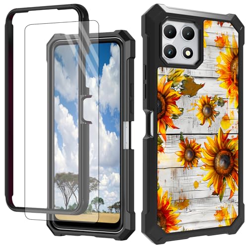 CGFGHHUY Schutzhülle für Revvl 7 5G mit Displayschutzfolie, hartes PC + weiches TPU, stoßfeste Schutzhülle für T-Mobile Revvl 7 5G 16,8 cm (6,6 Zoll) 2024, Holzgelbe Sonnenblume von CGFGHHUY