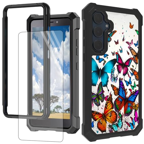 CGFGHHUY Schutzhülle für Samsung A35 5G, mit Displayschutzfolie, Hart-PC + weiches TPU, stoßfeste Schutzhülle für Samsung Galaxy A35 5G 16,8 cm (6,6 Zoll) 2024 – bunter Schmetterling von CGFGHHUY