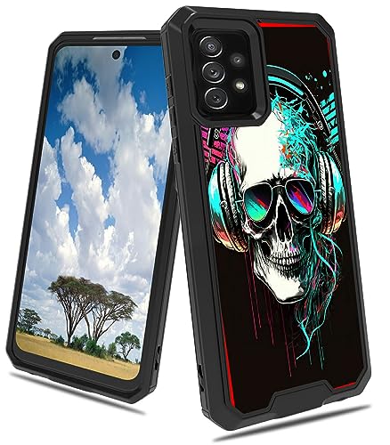 CGFGHHUY Schutzhülle für Samsung A53, 2-in-1, zweilagig, hart, Polycarbonat, weiches TPU, stoßfest, Fallschutzhülle, für Samsung Galaxy A53 5G 16,5 cm (6,5 Zoll) 2022 – Musik-Schädel von CGFGHHUY