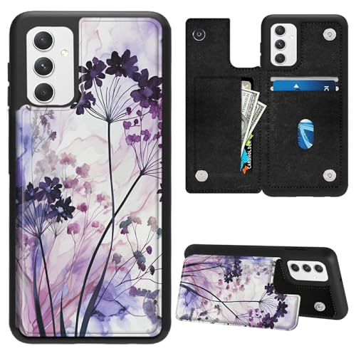 CGFGHHUY Schutzhülle für Samsung Galaxy F15, Brieftaschenformat, mit Kartenfächern und Ständer, PU-Leder, weiche TPU-Schutzhülle für Samsung Galaxy F15 16,8 cm (6,6 Zoll) 2024, lila Marmor und Blumen von CGFGHHUY