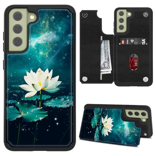 CGFGHHUY Schutzhülle für Samsung Galaxy S23 FE (6,4 Zoll) 2023, mit Kartenfächern und Ständer, PU-Leder, weiche TPU-Schutzhülle für Samsung Galaxy S23 FE 5G 16,3 cm (6,4 Zoll) 2023, Lotusblume und von CGFGHHUY