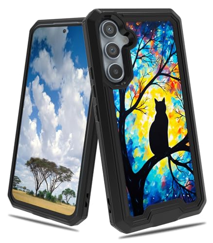 CGFGHHUY Schutzhülle für Samsung Galaxy S24, 2-in-1, zweilagig, hart, Polycarbonat, weiches TPU, stoßfest, Fallschutzhülle, für Samsung Galaxy S24 5G 15,7 cm (6,2 Zoll) 2024 – Katze im Baum von CGFGHHUY