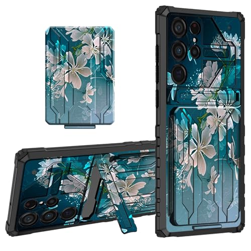 CGFGHHUY Schutzhülle für Samsung Galaxy S24 Ultra 17,3 cm (6,8 Zoll) 2024, Brieftaschenformat, mit Kreditkartenfach und Ständer, zweilagig, hartes Polycarbonat, weiche TPU-Schutzhülle – Blaue Blume von CGFGHHUY
