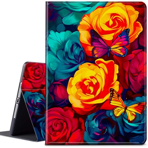 CGFGHHUY Schutzhülle für Samsung Galaxy Tab A8, 10,5 Zoll (26,7 cm), 26,7 cm (10,5 Zoll), 2022 Tablet, leicht, schützend, PU-Leder, Smart-Ständer, automatische Schlaf- und Wachfunktion, bunte Blumen von CGFGHHUY
