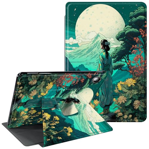 CGFGHHUY Schutzhülle für Samsung Galaxy Tab A8, 360 Grad drehbarer Ständer, Schutzhülle mit automatischer Wake-Sleep-Tablet-Hülle für Samsung Galaxy Tab A8 10,5 Zoll 2022 – Blumenmädchen, Mond und von CGFGHHUY