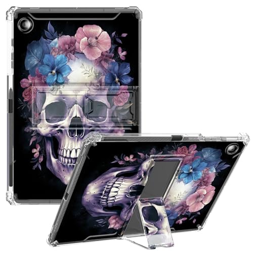CGFGHHUY Schutzhülle für Samsung Galaxy Tab A9, 22,1 cm (8,7 Zoll), transparent, schlank, leicht, mit Ständer, TPU, mit Stifthalter, Tablet-Hülle für Galaxy A9 2023, Blumenschädel-Druck von CGFGHHUY