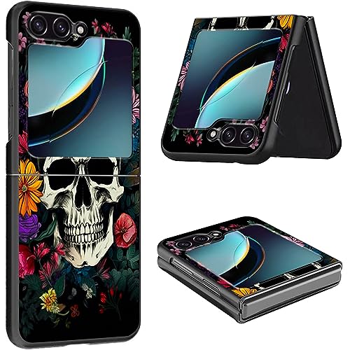 CGFGHHUY Schutzhülle für Samsung Galaxy Z Flip 5, 17 cm (6,7 Zoll), dünn, leicht, hart, Polycarbonat, schüttelsicher, Schutzhülle für Samsung Galaxy Z Flip 5, 17 cm (6,7 Zoll), Blumenschädel von CGFGHHUY