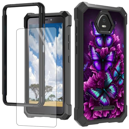 CGFGHHUY Schutzhülle für Schock Volt SV55 SV55216 14 cm (5,5 Zoll) 2022 (14 cm) (5,5 Zoll) 2022, mit Displayschutzfolie, Hart-PC + weiches TPU, stoßfeste Schutzhülle – Lila Blumen und Schmetterlinge von CGFGHHUY
