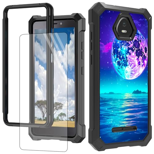 CGFGHHUY Schutzhülle für Schock Volt SV55 SV55216 14 cm (5,5 Zoll) 2022 (14 cm) 2022, mit Displayschutzfolie, harter PC + weiches TPU, stoßfest, Blau / Lila / Mond und Meer von CGFGHHUY