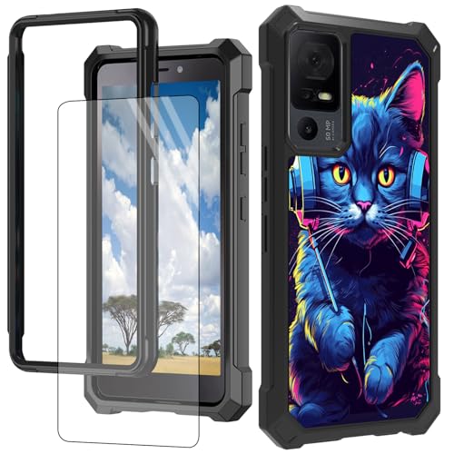 CGFGHHUY Schutzhülle für TCL 40 XE 5G, mit Displayschutzfolie, hartes PC + weiches TPU, stoßfeste Schutzhülle für TCL 40 XE 5G 16,7 cm (6,5 Zoll) 2023 – Musik süße Katze von CGFGHHUY
