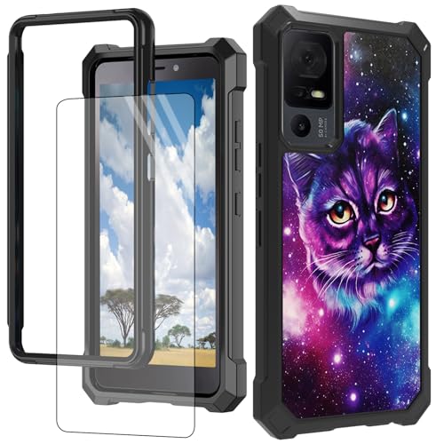 CGFGHHUY Schutzhülle für TCL 40 XE 5G, mit Displayschutzfolie, hartes PC + weiches TPU, stoßfeste Schutzhülle für TCL 40 XE 5G 16,7 cm (6,5 Zoll) 2023 – Süße Galaxie-Katze von CGFGHHUY