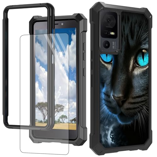 CGFGHHUY Schutzhülle für TCL 40 XE 5G, mit Displayschutzfolie, hartes PC + weiches TPU, stoßfeste Schutzhülle für TCL 40 XE 5G 16,7 cm (6,5 Zoll) 2023 – niedliche schwarze Katze von CGFGHHUY