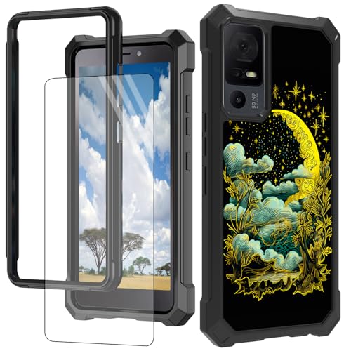 CGFGHHUY Schutzhülle für TCL 40 XE 5G, mit Displayschutzfolie, hartes PC + weiches TPU, stoßfeste Schutzhülle für TCL 40 XE 5G 6,5 Zoll 2023 – Mond, Sterne und Baum von CGFGHHUY