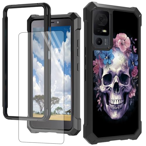 CGFGHHUY Schutzhülle für TCL 40 XE 5G 16,7 cm (6,5 Zoll) 2023, mit Displayschutzfolie, Hart-PC + weiches TPU, stoßfest, Blumenschädel-Druck von CGFGHHUY