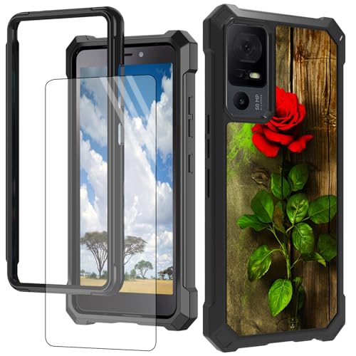 CGFGHHUY Schutzhülle für TCL 40 XE 5G 16,7 cm (6,5 Zoll) 2023, mit Displayschutzfolie, Hart-PC + weiches TPU, stoßfeste Schutzhülle für TCL 40 XE 5G (6,5 Zoll), rote Rosen auf Holz von CGFGHHUY
