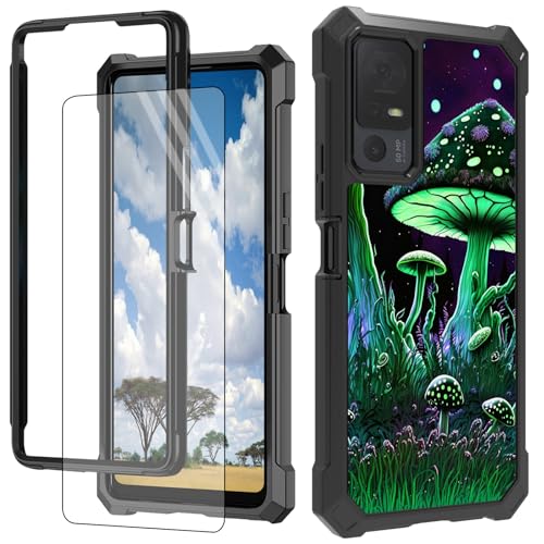 CGFGHHUY Schutzhülle für TCL 40XL 17,1 cm (6,7 Zoll) 2023, mit Displayschutzfolie, hartem PC und weichem TPU, stoßfeste Schutzhülle für TCL 40 XL 17,1 cm (6,7 Zoll) 2023, grüner Pilz von CGFGHHUY