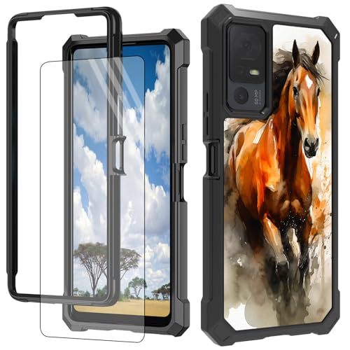 CGFGHHUY Schutzhülle für TCL 40XL 17,1 cm (6,7 Zoll) 2023, mit Displayschutzfolie, hartem PC und weichem TPU, stoßfeste Schutzhülle für TCL 40 XL 17,1 cm (6,7 Zoll) 2023, rotes Aquarellpferd von CGFGHHUY