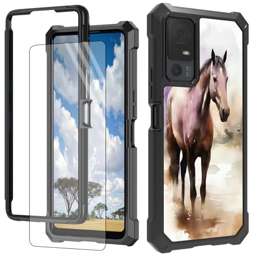 CGFGHHUY Schutzhülle für TCL 40XL 17,1 cm (6,7 Zoll) 2023 mit Displayschutzfolie, hartem PC und weichem TPU, stoßfeste Schutzhülle für TCL 40 XL (17,1 cm) 2023 – Wasserfarbenpferde von CGFGHHUY