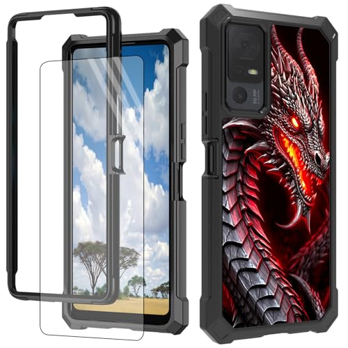 CGFGHHUY Schutzhülle für TCL 40XL für TCL 40XL mit Displayschutzfolie, hartes PC + weiches TPU, stoßfeste Schutzhülle für TCL 40 XL 17,1 cm (6,7 Zoll) 2023 – niedlicher Drache von CGFGHHUY