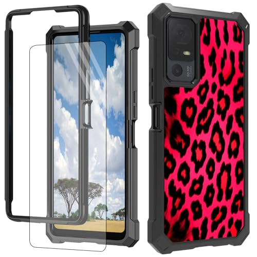 CGFGHHUY Schutzhülle für TCL 40XL für TCL 40XL mit Displayschutzfolie, hartes PC + weiches TPU, stoßfeste Schutzhülle für TCL 40 XL 17,1 cm (6,7 Zoll) 2023 – rosa Leopardenmuster von CGFGHHUY