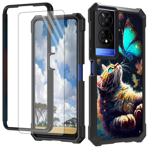 CGFGHHUY Schutzhülle für TCL 50 XE 5G für TCL 50 XE 5G, mit Displayschutzfolie, Hart-PC + weiches TPU, stoßfeste Schutzhülle für TCL 50 XE 5G T614D 16,8 cm (6,6 Zoll) 2024 – Galaxy Katze und von CGFGHHUY