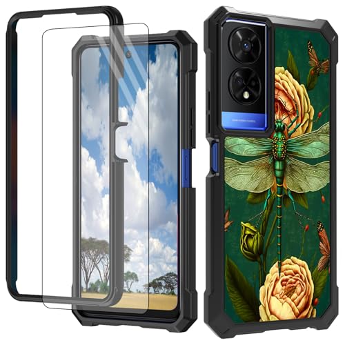 CGFGHHUY Schutzhülle für TCL 50 XE 5G für TCL 50 XE 5G, mit Displayschutzfolie, Hart-PC + weiches TPU, stoßfeste Schutzhülle für TCL 50 XE 5G T614D 16,8 cm (6,6 Zoll) 2024 – Rosen und Libelle von CGFGHHUY