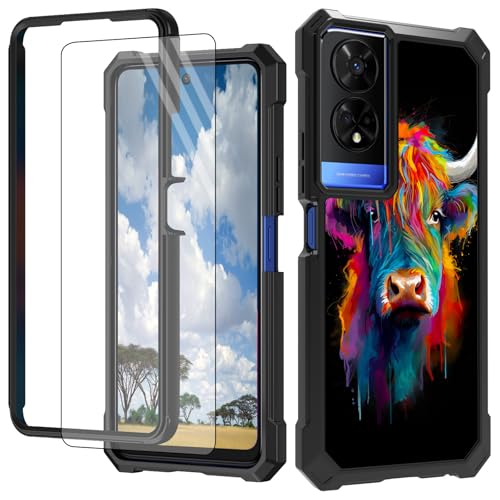 CGFGHHUY Schutzhülle für TCL 50 XE 5G für TCL 50 XE 5G, mit Displayschutzfolie, hartem PC und weichem TPU, stoßfeste Schutzhülle für TCL 50 XE 5G T614D 16,8 cm (6,6 Zoll) 2024 – Schöne Aquarell-Kuh von CGFGHHUY